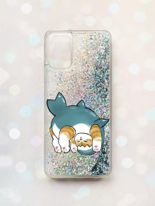 Чохол з плаваючими блискітками на Samsung Galaxy A02s Срібний :: Котик акула (принт 378)