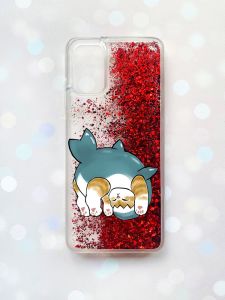 Чохол з плаваючими блискітками на Samsung Galaxy A02s Червоний :: Котик акула (принт 378)