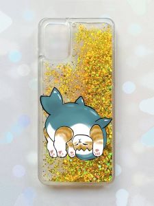 Чохол з плаваючими блискітками на Samsung Galaxy A02s Золотий :: Котик акула (принт 378)