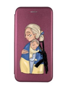 Чохол-книжка з малюнком для Xiaomi Redmi 9A Бордовий :: Мама-захисниця (принт 21)