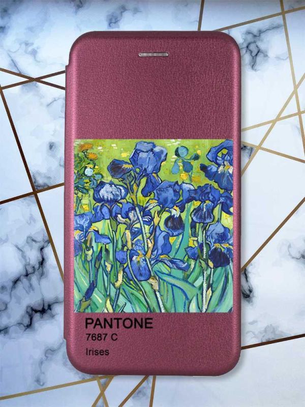 Чохол-книжка з малюнком для Xiaomi Redmi 9A Бордовий :: Іриси (принт 75)