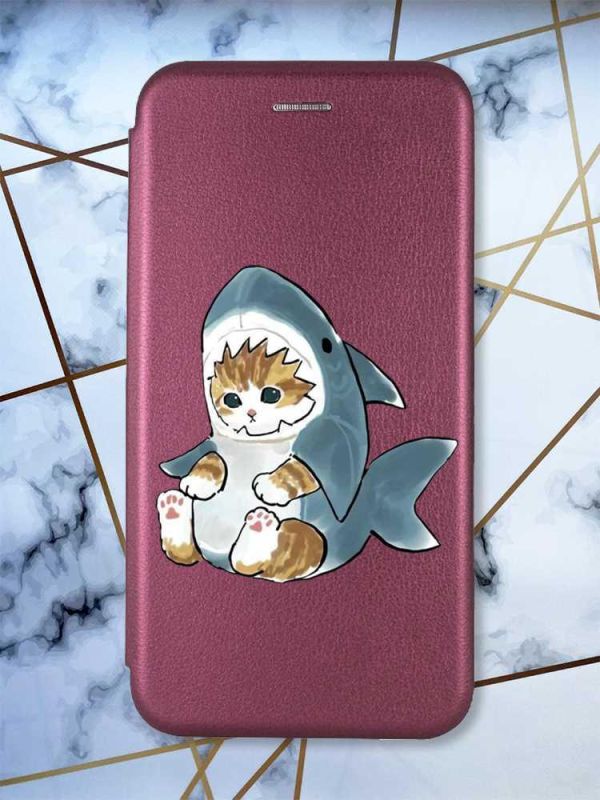 Чохол-книжка з малюнком для Xiaomi Redmi 9A Бордовий :: Кошеня (принт 120)