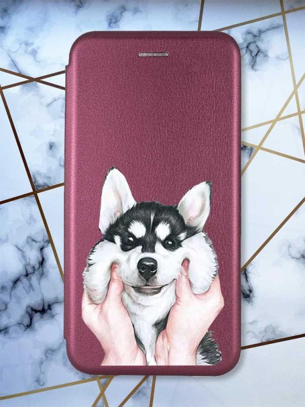 Чохол-книжка з малюнком для Xiaomi Redmi 9A Бордовий :: Мордочка (принт 121)