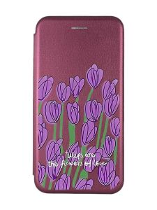 Чохол-книжка з малюнком для Xiaomi Redmi 9A Бордовий :: Тюльпани (принт 265)