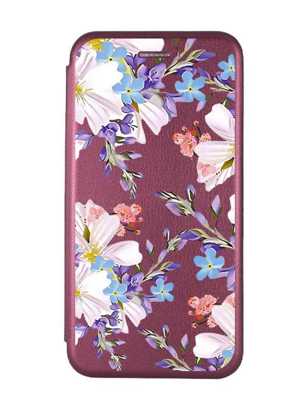 Чохол-книжка з малюнком для Xiaomi Redmi 9A Бордовий :: Квітковий малюнок (принт 272)