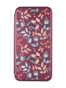 Чохол-книжка з малюнком для Xiaomi Redmi 9A Бордовий :: Квітковий фон (принт 370)