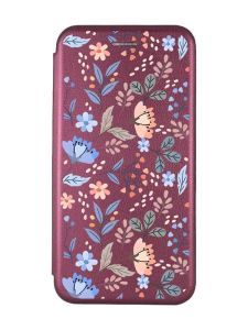 Чохол-книжка з малюнком для Xiaomi Redmi 9A Бордовий :: Квітковий фон (принт 371)