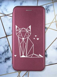 Чохол-книжка з малюнком для Samsung Galaxy A03 (A035) Бордовий :: Лисиця (принт 127)