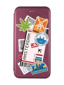 Чохол-книжка з малюнком для Samsung Galaxy A03 (A035) Бордовий :: Подорожі. Амстердам (принт 327)