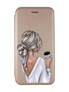 Чохол-книжка з малюнком для Samsung Galaxy A14 5G Золотий :: Дівчина з латте (принт 227)