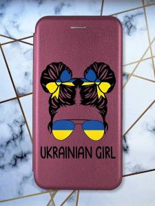 Чохол-книжка з малюнком для Samsung Galaxy A03 (A035) Бордовий :: Українська дівчина (принт 113)