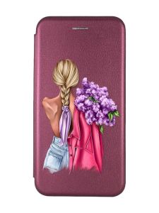Чохол-книжка з малюнком для Samsung Galaxy A03 (A035) Бордовий :: Дівчина з бузком (принт 7)