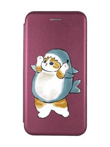 Чохол-книжка з малюнком для Samsung Galaxy A03 (A035) Бордовий :: Котик акула (принт 379)