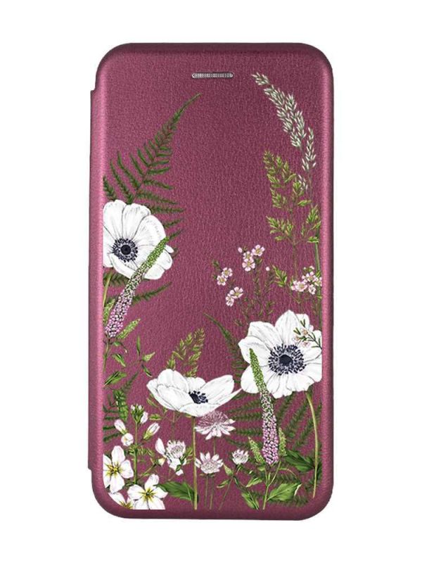 Чохол-книжка з малюнком для Samsung Galaxy A03 (A035) Бордовий :: Квіти польові (принт 363)