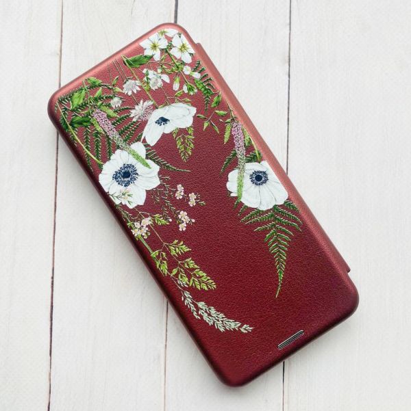 Чохол-книжка з малюнком для Samsung Galaxy A03 (A035) Бордовий :: Квіти польові (принт 363)