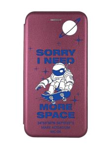 Чохол-книжка з малюнком для Samsung Galaxy A03 (A035) Бордовий :: Космонавт на скейті (принт 248)
