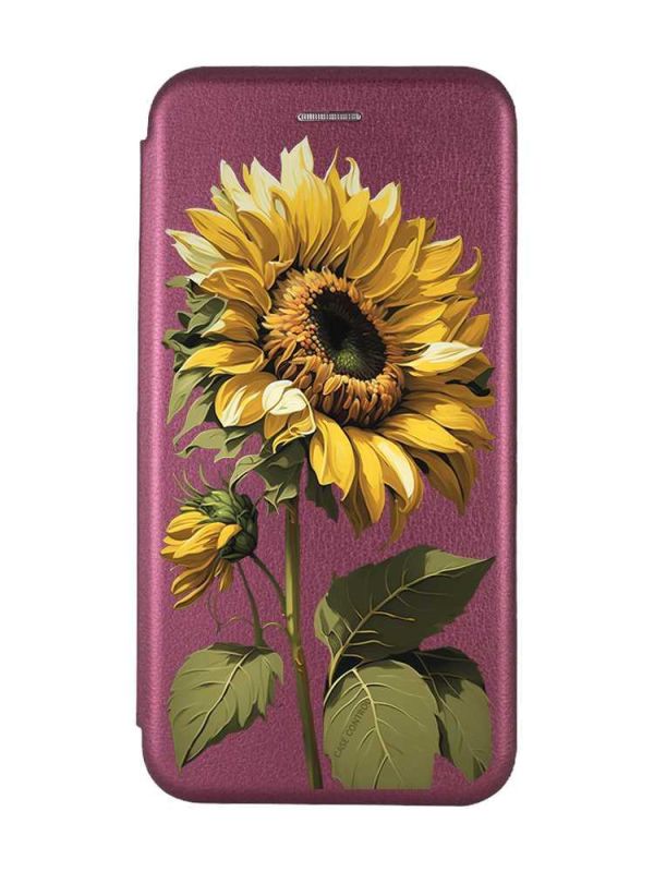 Чохол-книжка з малюнком для Samsung Galaxy A23 Бордовий :: Соняшник (принт 274)