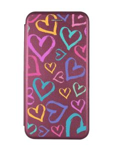 Чохол-книжка з малюнком для Samsung Galaxy A23 Бордовий :: Різнокольорові сердечка (принт 332)
