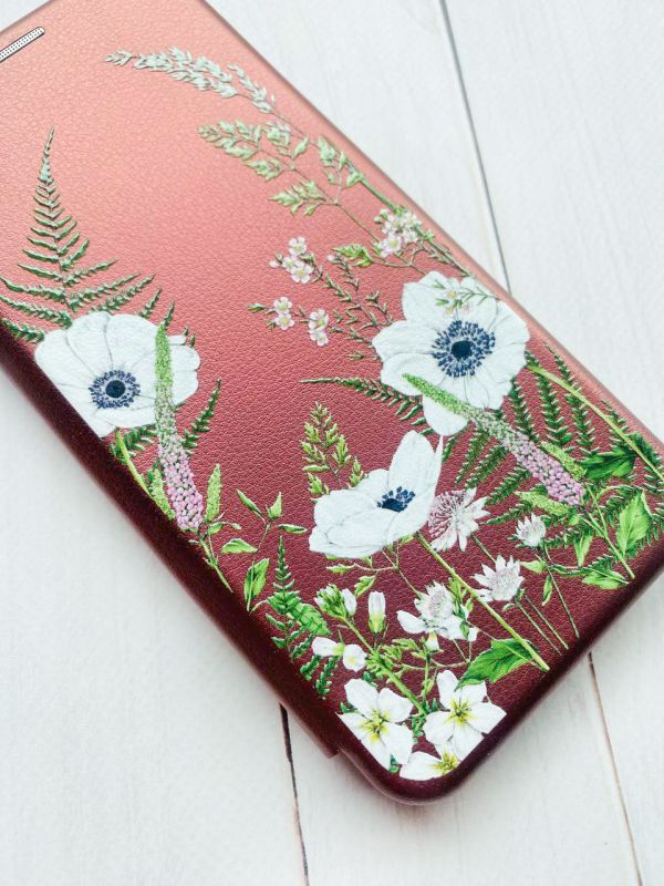 Чохол-книжка з малюнком для Samsung Galaxy A23 Бордовий :: Квіти польові (принт 363)