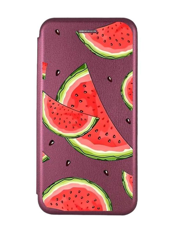 Чохол-книжка з малюнком для Xiaomi Redmi Note 12 Бордовий :: Скибки кавуна (принт 342)