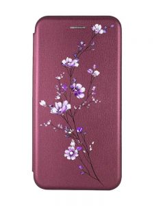 Чохол-книжка з малюнком для Xiaomi Redmi Note 12 Бордовий :: Гілочка квітів (принт 278)