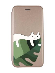 Чохол-книжка з малюнком для Samsung Galaxy A02/A022 (2021) Золотий :: Кіт на листку (принт 367)
