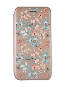 Чохол-книжка з малюнком для Samsung Galaxy A02/A022 (2021) Золотий :: Квітковий фон (принт 370)