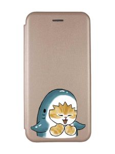Чохол-книжка з малюнком для Samsung Galaxy A32 Золотий :: Котик Акула (принт 376)