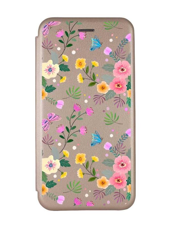 Чохол-книжка з малюнком для Xiaomi Redmi 10C Золотий :: Квітковий фон (принт 369)