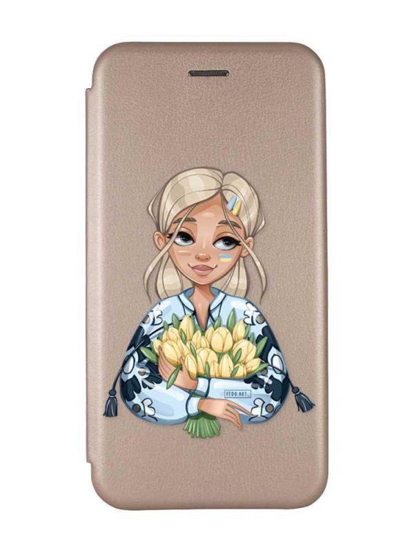 Чохол-книжка з малюнком для Samsung Galaxy A02/A022 (2021) Золотий :: Дівчина з тюльпанами (принт 23)
