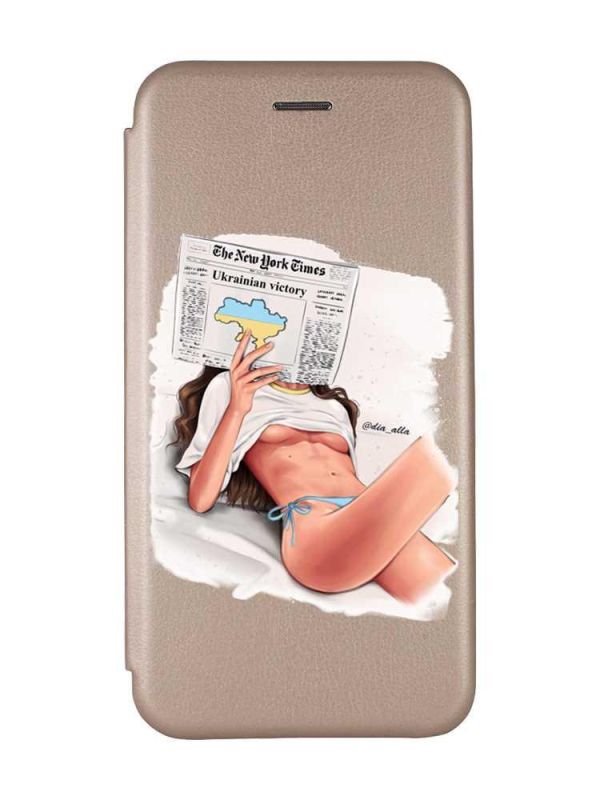 Чохол-книжка з малюнком для Samsung Galaxy A02/A022 (2021) Золотий :: Дівчина з газетою (принт 31)