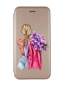 Чохол-книжка з малюнком для Xiaomi Redmi 10C Золотий :: Дівчина з бузком (принт 7)