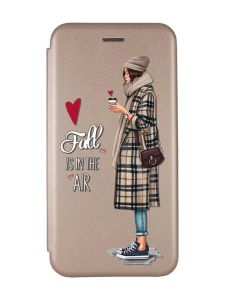 Чохол-книжка з малюнком для Xiaomi Redmi 10C Золотий :: Дівчина з кавою (принт 59)