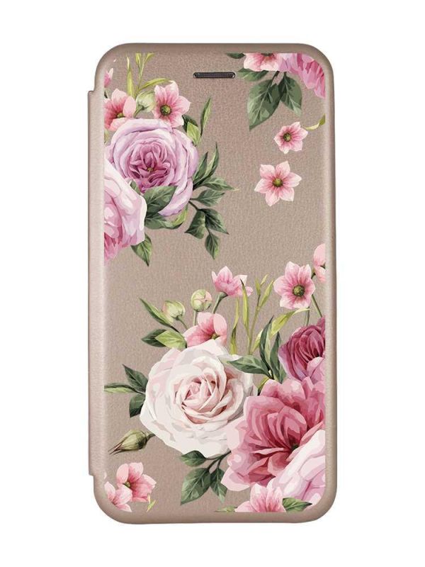 Чохол-книжка з малюнком для Samsung Galaxy A24 Золотий :: Рожеві квіти (принт 287)