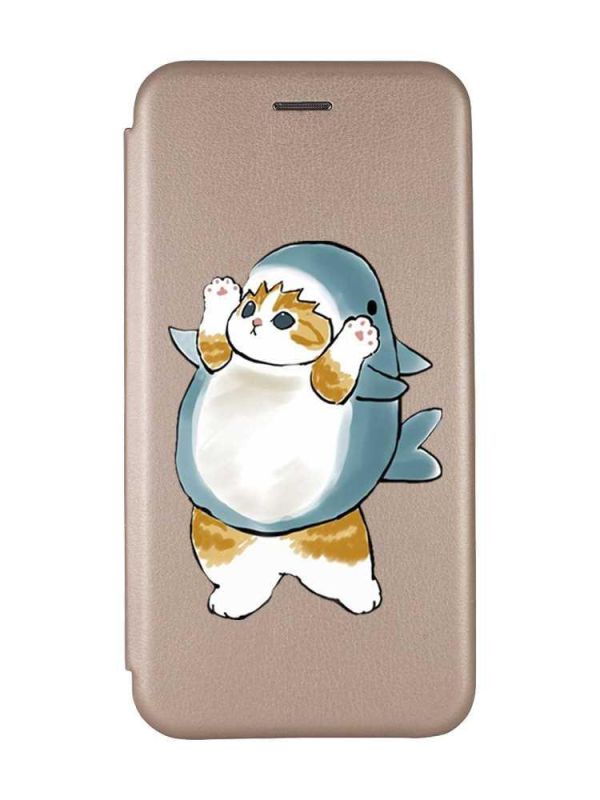 Чохол-книжка з малюнком для Samsung Galaxy A24 Золотий :: Котик акула (принт 379)