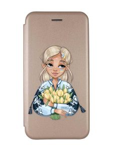 Чохол-книжка з малюнком для Samsung Galaxy A24 Золотий :: Дівчина з тюльпанами (принт 23)