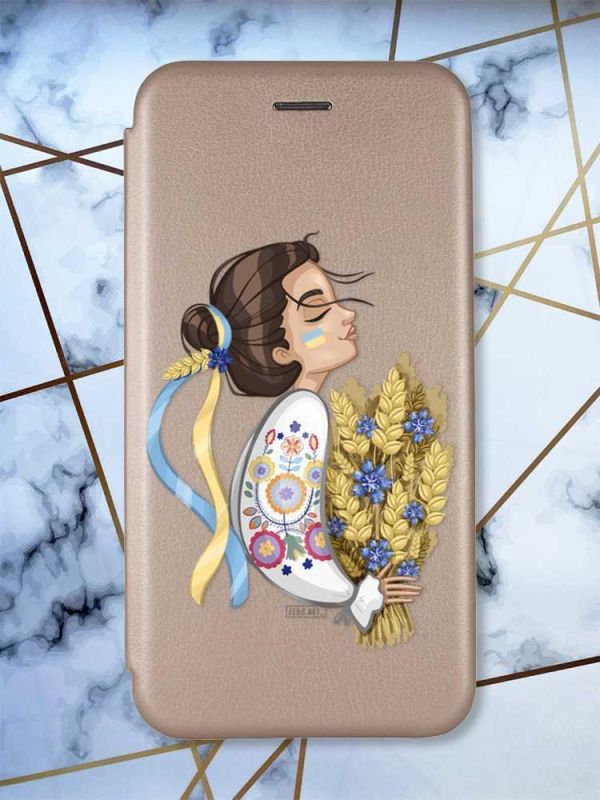Чохол-книжка з малюнком для Samsung Galaxy A14 5G Золотий :: Українка з колосками (принт 172)