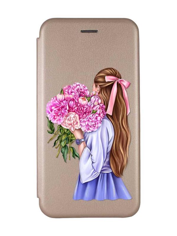 Чохол-книжка з малюнком для Samsung Galaxy A14 5G Золотий :: Дівчина з півоніями (принт 11)