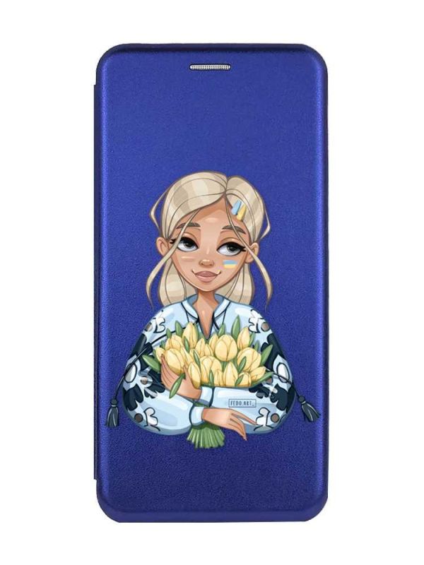 Чохол-книжка з малюнком для Samsung Galaxy A24 (A245) Синій :: Дівчина з тюльпанами (принт 23)