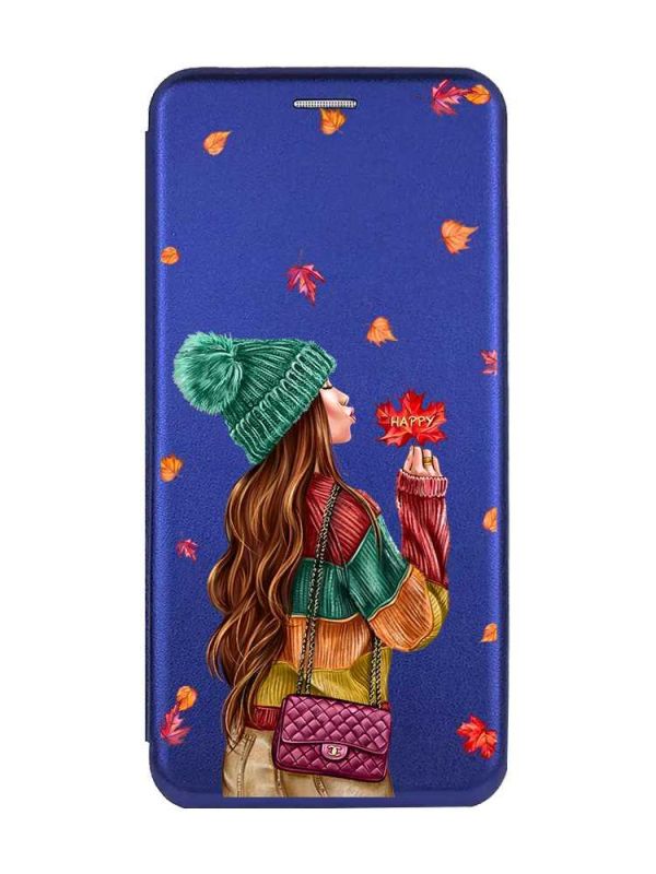 Чохол-книжка з малюнком для Xiaomi Redmi 9A Синій :: Дівчина з листям (принт 221)