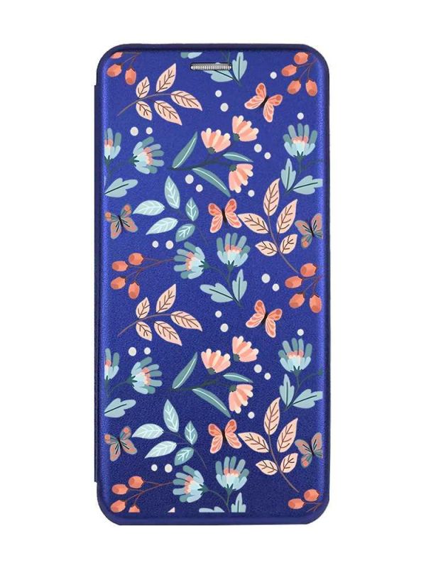 Чохол-книжка з малюнком для Xiaomi Redmi 9A Синій :: Квітковий фон (принт 370)