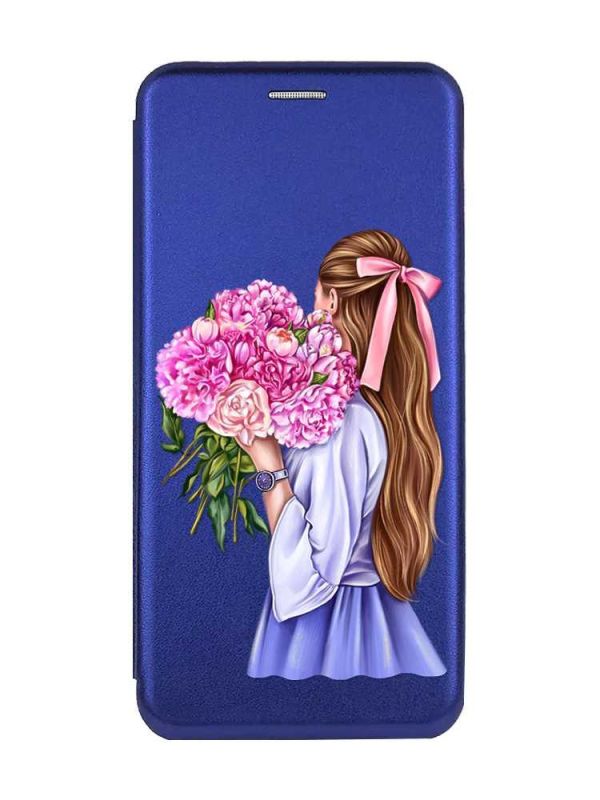 Чохол-книжка з малюнком для Xiaomi Redmi Note 13 4G Синій :: Дівчина з півоніями (принт 11)