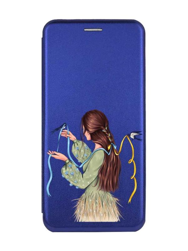 Чохол-книжка з малюнком для Xiaomi Redmi Note 13 4G Синій :: Дівчина з ластівками (принт 16)