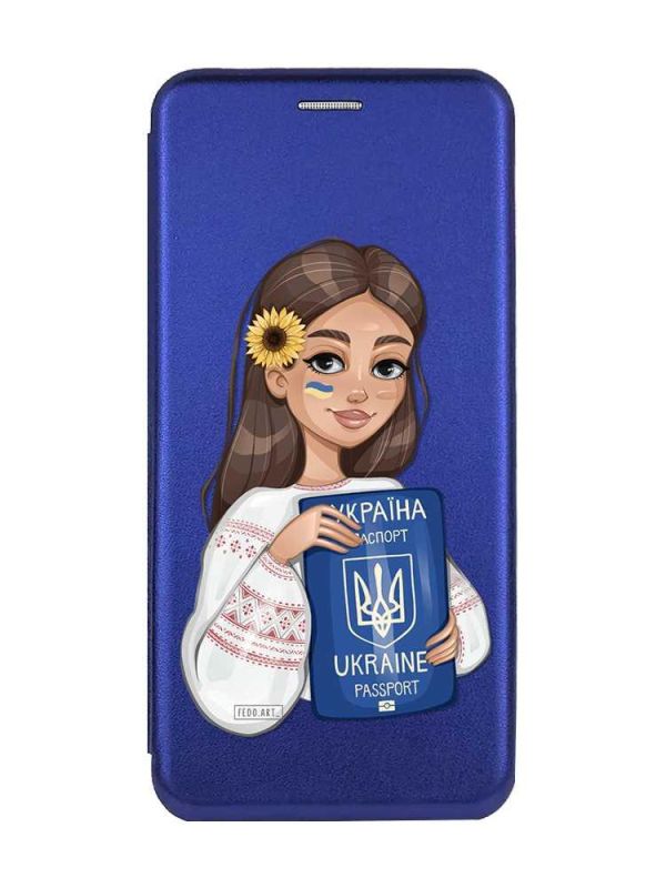 Чохол-книжка з малюнком для Xiaomi Redmi Note 13 4G Синій :: Дівчина з паспортом (принт 12)