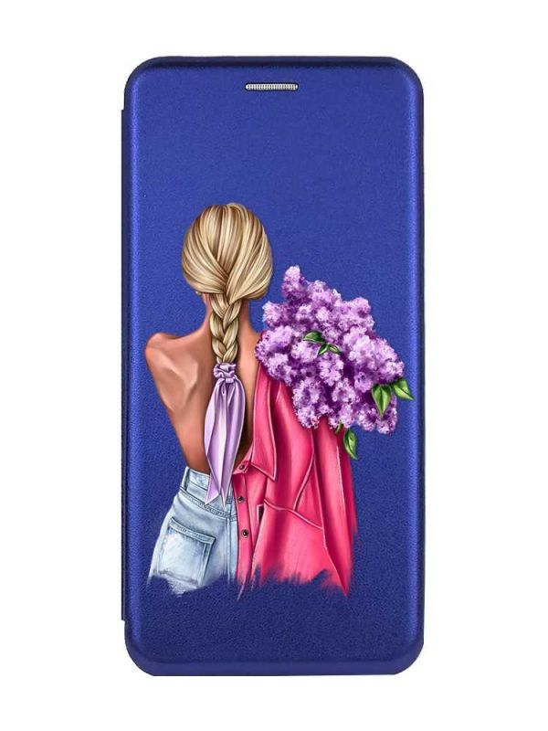 Чохол-книжка з малюнком для Xiaomi Redmi Note 13 Pro 4G Синій :: Дівчина з бузком (принт 7)