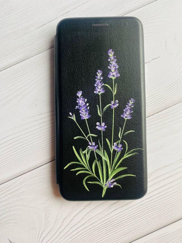 Чохол-книжка з малюнком для Samsung Galaxy А25 (A256) Чорний :: Гілочки лаванди (принт 266)
