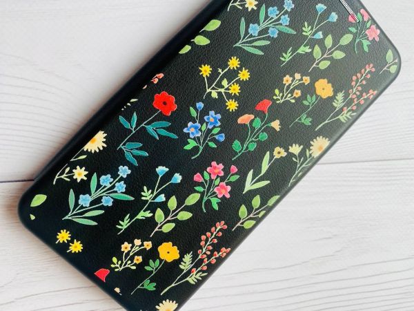 Чохол-книжка з малюнком для Xiaomi Redmi Note 13 4G Чорний :: Квітковий фон (принт 269)