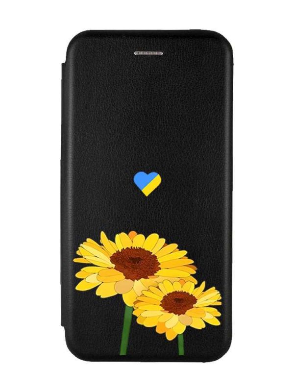Чохол-книжка з малюнком для Samsung Galaxy A12 Чорний :: Жовті квіти (принт 364)