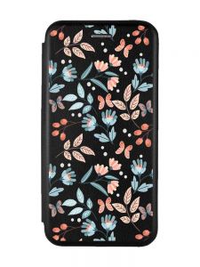 Чохол-книжка з малюнком для Samsung Galaxy A12 Чорний :: Квітковий фон (принт 370)