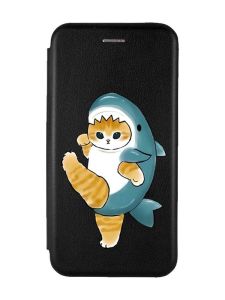 Чохол-книжка з малюнком для Samsung Galaxy A12 Чорний :: Котик акула (принт 380)